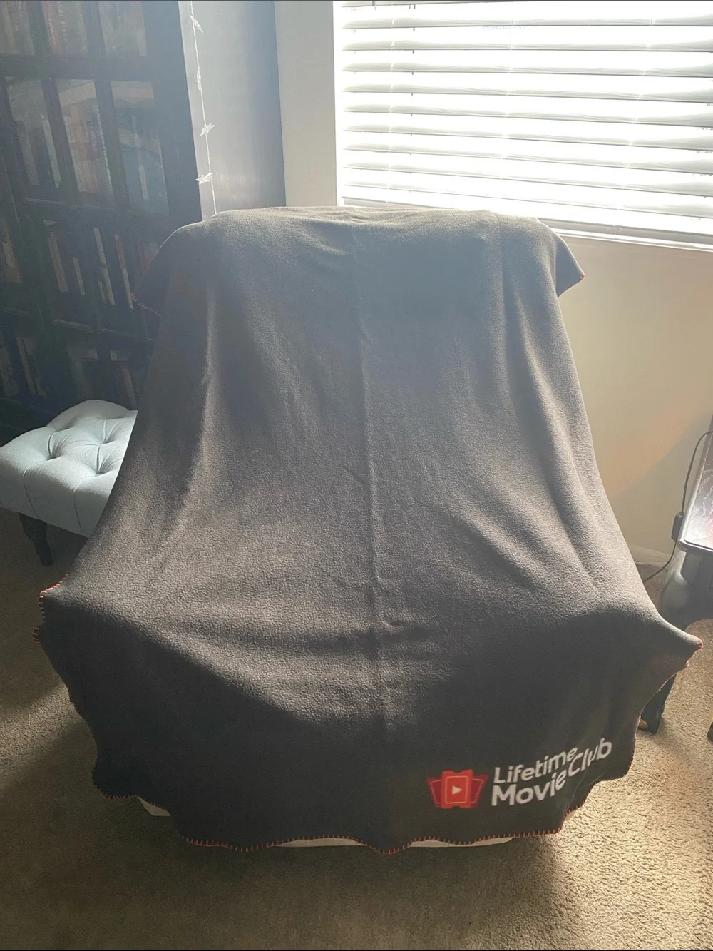 Lifetime Movie Club Black Logo Fleece Blanket with Red Trim